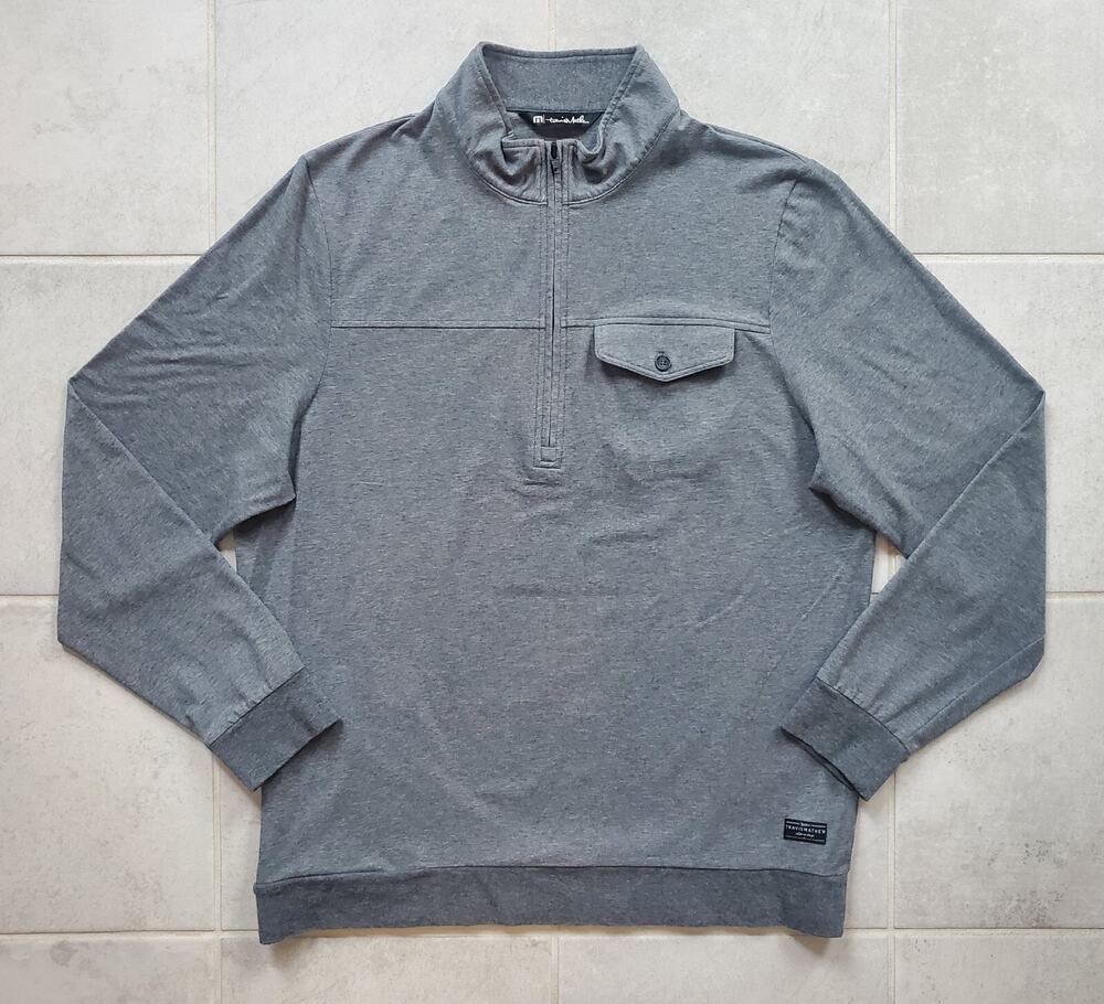 Travis Mathew Men's Large Golf Pullover Shirt 1/4 Zip Long Sleeve Gray Pockets